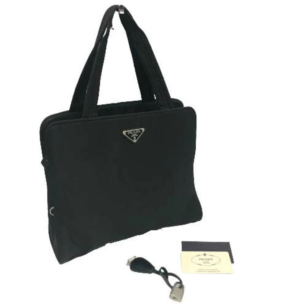 Prada Handbag Black Nero Black Tote Bag Logo Plate Lock